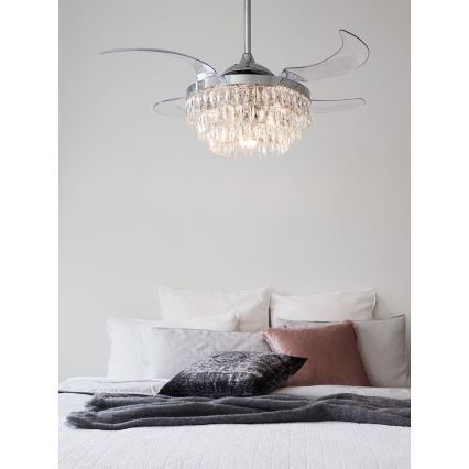 FANAWAY 212923 - LED lubinis ventiliatorius VEIL 6xE14/4,5W/230V blizgus chromas + nuotolinio valdymo pultas