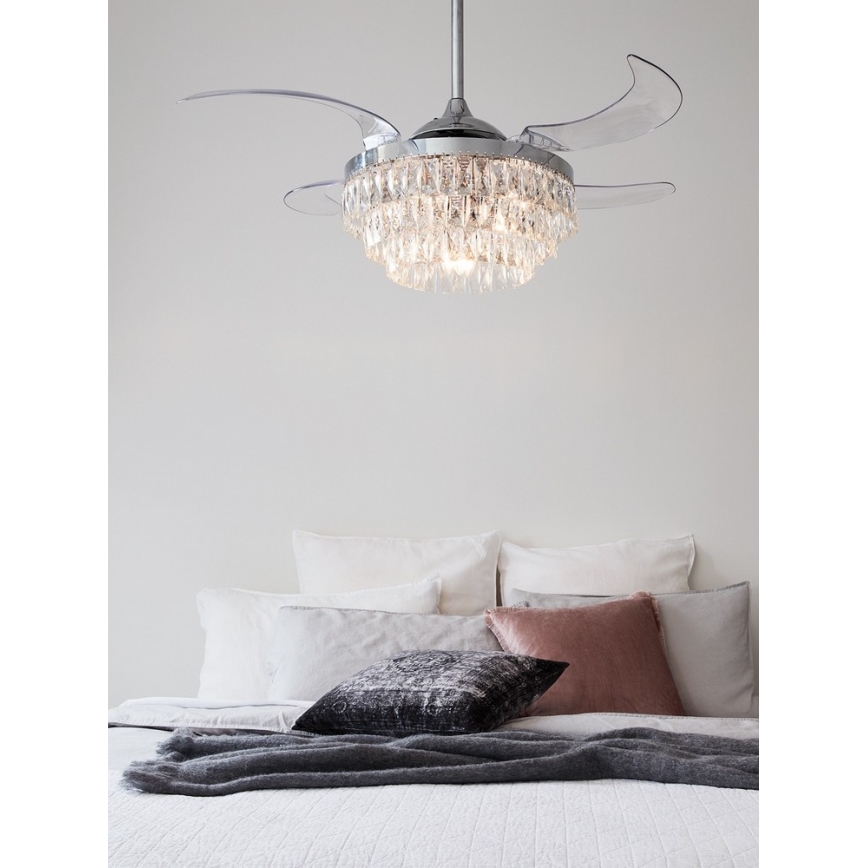FANAWAY 212923 - LED lubinis ventiliatorius VEIL 6xE14/4,5W/230V blizgus chromas + nuotolinio valdymo pultas
