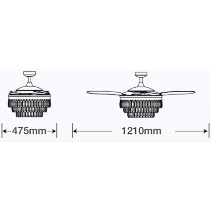 FANAWAY 212923 - LED lubinis ventiliatorius VEIL 6xE14/4,5W/230V blizgus chromas + nuotolinio valdymo pultas