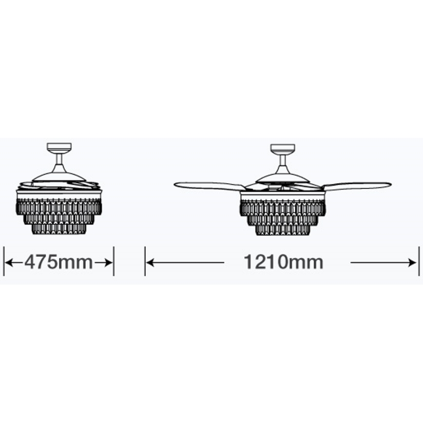 FANAWAY 212923 - LED lubinis ventiliatorius VEIL 6xE14/4,5W/230V blizgus chromas + nuotolinio valdymo pultas