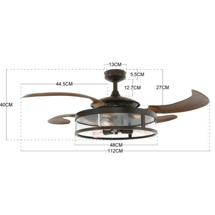 FANAWAY 212925 - LED lubinis ventiliatorius CLASSIC 3xE27/4W/230V ruda + nuotolinio valdymo pultas