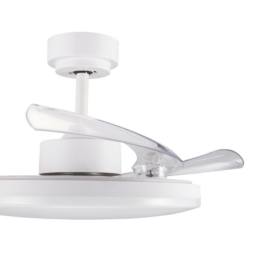 FANAWAY 21612949 - LED Reguliuojamas lubinis ventiliatorius STROLL LED/30W/230V 2700/3500/5000K diametras 106 cm balta/permatoma + nuotolinio valdymo pultas