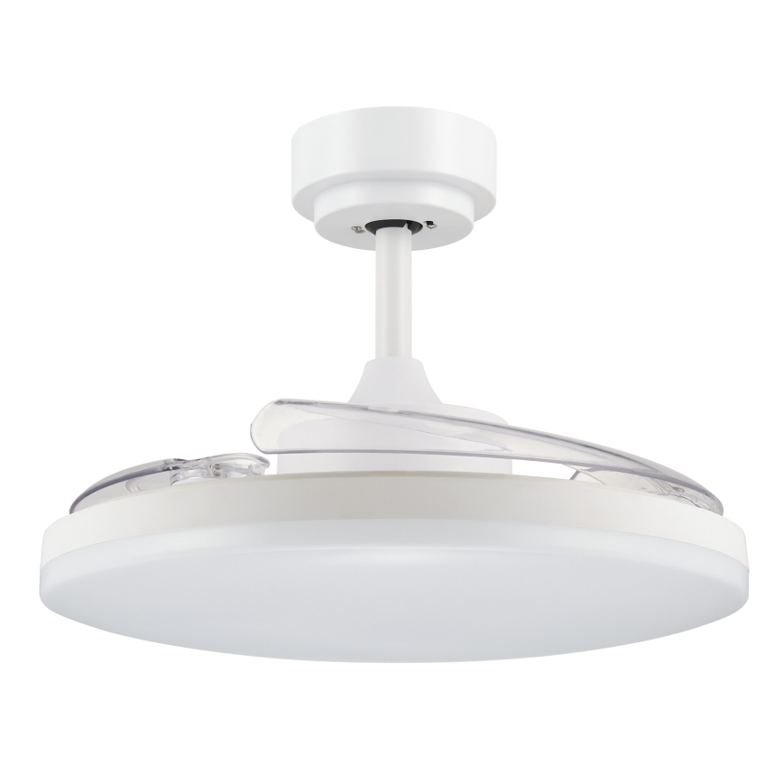 FANAWAY 21612949 - LED Reguliuojamas lubinis ventiliatorius STROLL LED/30W/230V 2700/3500/5000K diametras 106 cm balta/permatoma + nuotolinio valdymo pultas