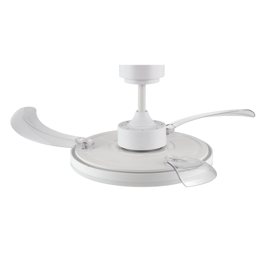 FANAWAY 21612949 - LED Reguliuojamas lubinis ventiliatorius STROLL LED/30W/230V 2700/3500/5000K diametras 106 cm balta/permatoma + nuotolinio valdymo pultas