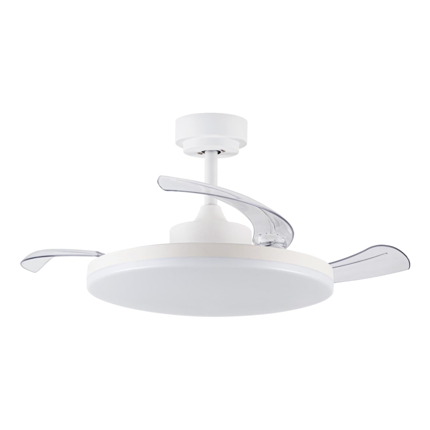 FANAWAY 21612949 - LED Reguliuojamas lubinis ventiliatorius STROLL LED/30W/230V 2700/3500/5000K diametras 106 cm balta/permatoma + nuotolinio valdymo pultas