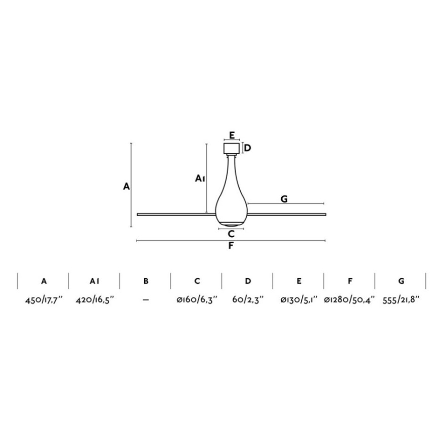 FARO 32030 - Lubinis ventiliatorius MINI ETERFAN juoda diametras 128 cm + nuotolinio valdymo pultas