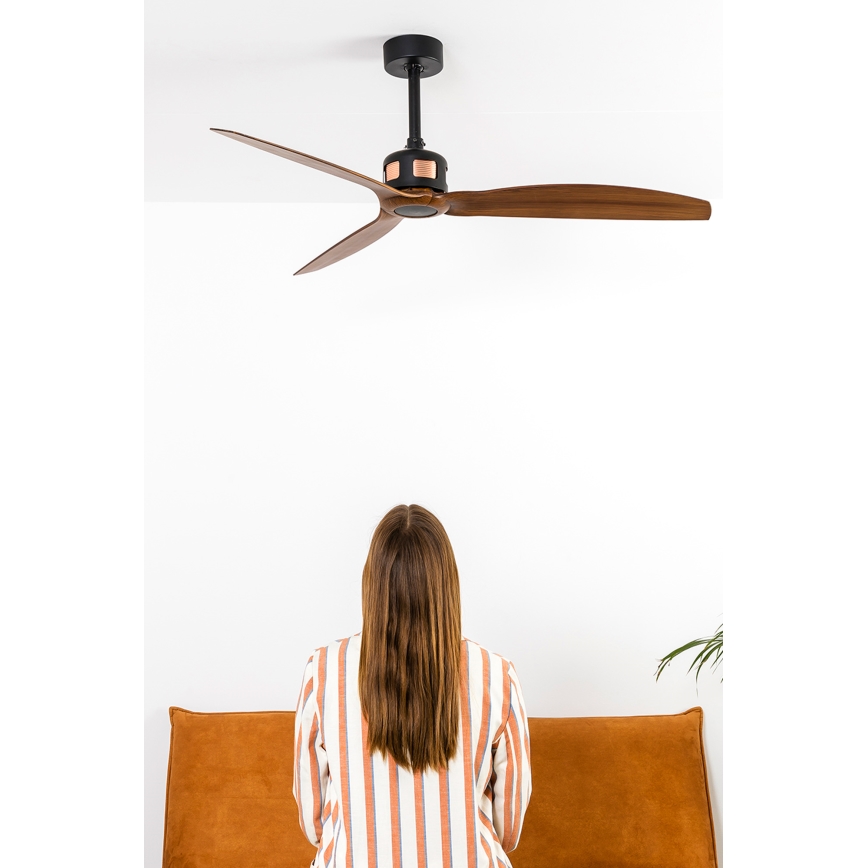 FARO 33451WT - lubų ventiliatorius COPPER FAN M, skersmuo 128 cm, rudas/juodas, Tuya Wi‑Fi + nuotolinis valdymas