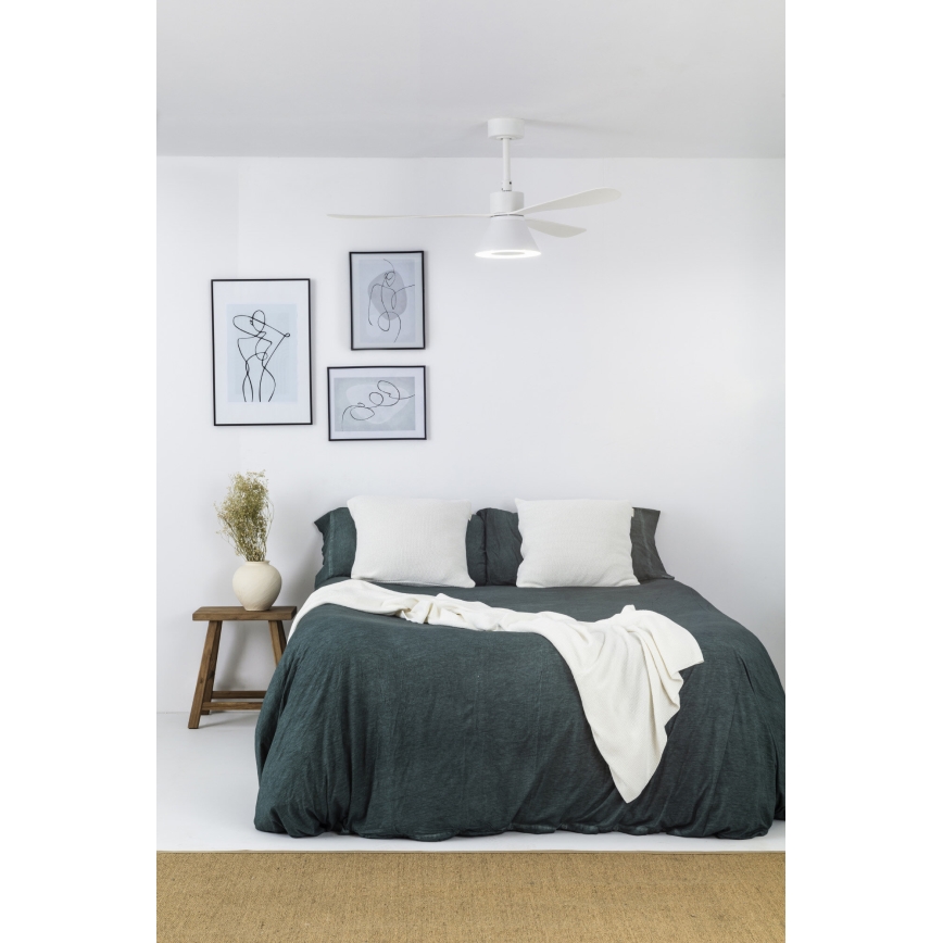 FARO 33760WT-22 - LED Reguliuojamas lubinis ventiliatorius AMELIA L CONE LED/20W/230V 2700/3500/5000K balta diametras 132 cm Wi-Fi Tuya + nuotolinio valdymo pultas