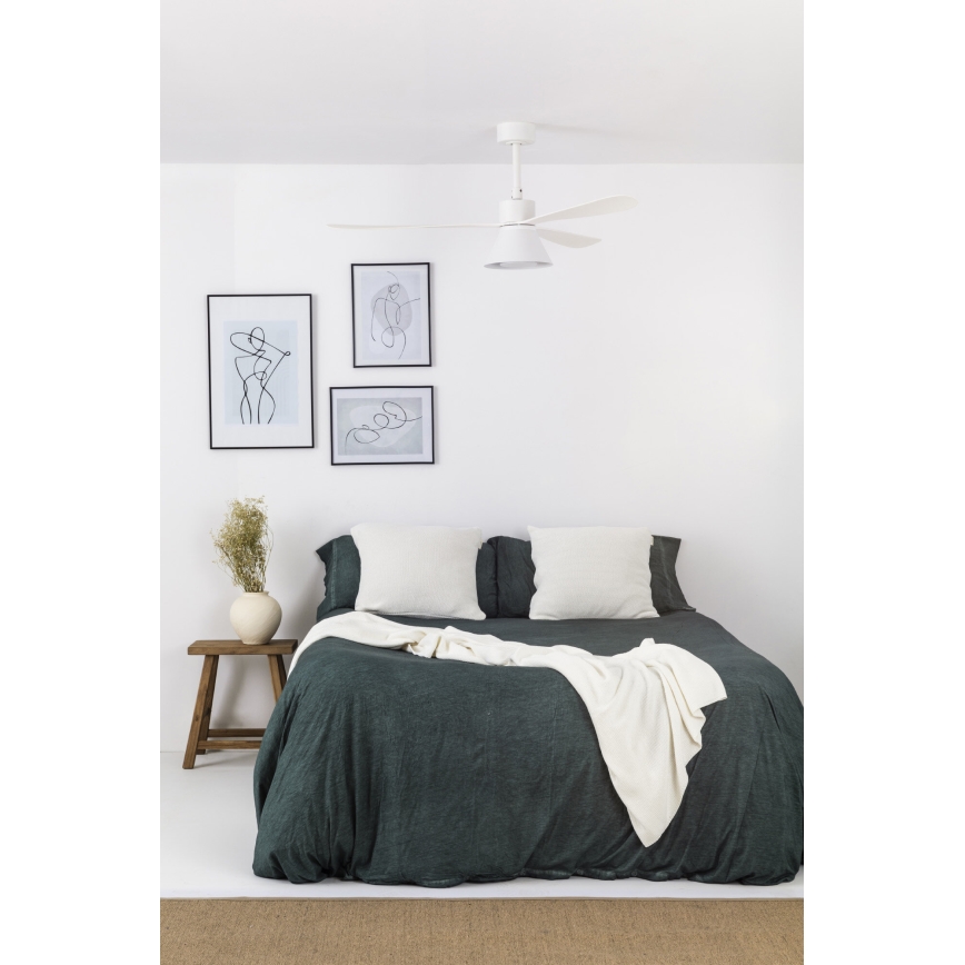 FARO 33760WT-22 - LED Reguliuojamas lubinis ventiliatorius AMELIA L CONE LED/20W/230V 2700/3500/5000K balta diametras 132 cm Wi-Fi Tuya + nuotolinio valdymo pultas