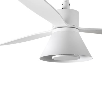FARO 33760WT-22 - LED Reguliuojamas lubinis ventiliatorius AMELIA L CONE LED/20W/230V 2700/3500/5000K balta diametras 132 cm Wi-Fi Tuya + nuotolinio valdymo pultas