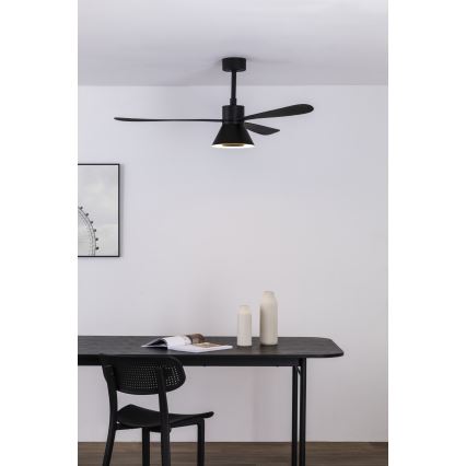 FARO 33761WT-23 - LED Reguliuojamas lubinis ventiliatorius AMELIA L CONE LED/20W/230V 2700/3500/5000K juoda diametras 132 cm Wi-Fi Tuya + nuotolinio valdymo pultas