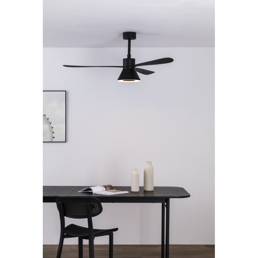 FARO 33761WT-23 - LED Reguliuojamas lubinis ventiliatorius AMELIA L CONE LED/20W/230V 2700/3500/5000K juoda diametras 132 cm Wi-Fi Tuya + nuotolinio valdymo pultas