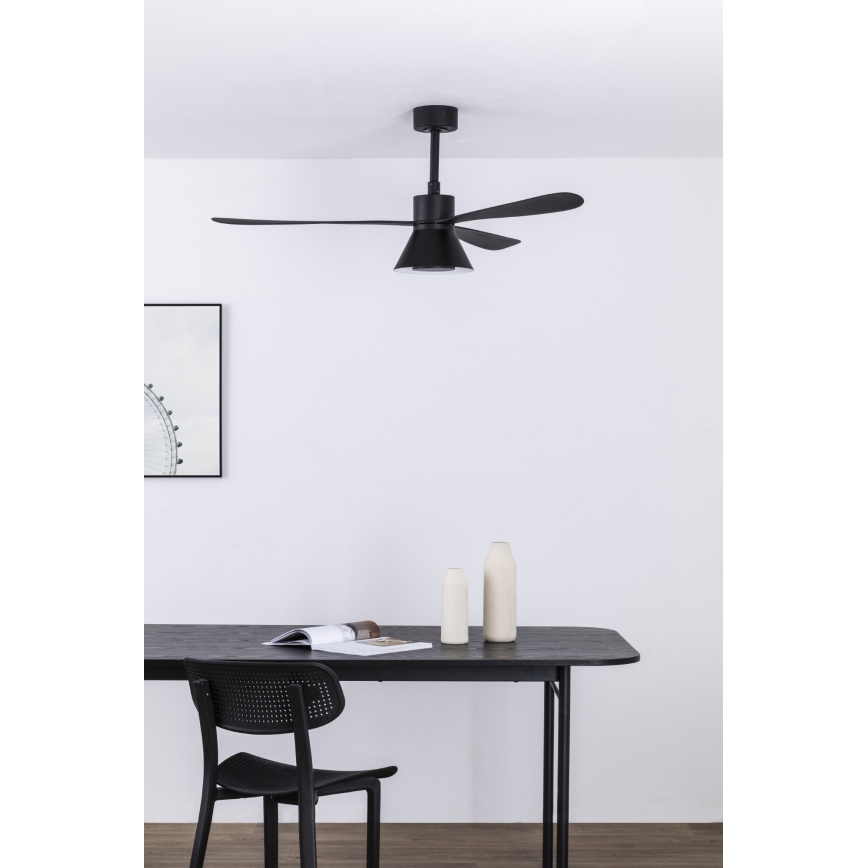 FARO 33761WT-23 - LED Reguliuojamas lubinis ventiliatorius AMELIA L CONE LED/20W/230V 2700/3500/5000K juoda diametras 132 cm Wi-Fi Tuya + nuotolinio valdymo pultas
