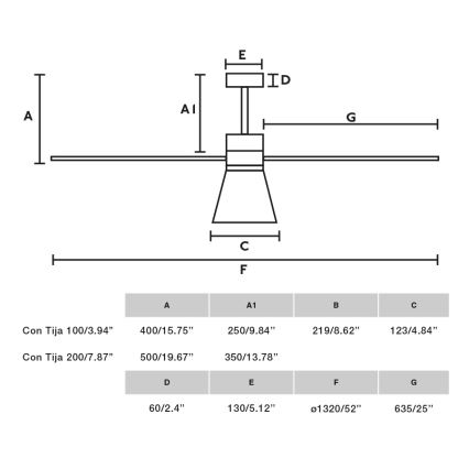 FARO 33761WT-23 - LED Reguliuojamas lubinis ventiliatorius AMELIA L CONE LED/20W/230V 2700/3500/5000K juoda diametras 132 cm Wi-Fi Tuya + nuotolinio valdymo pultas