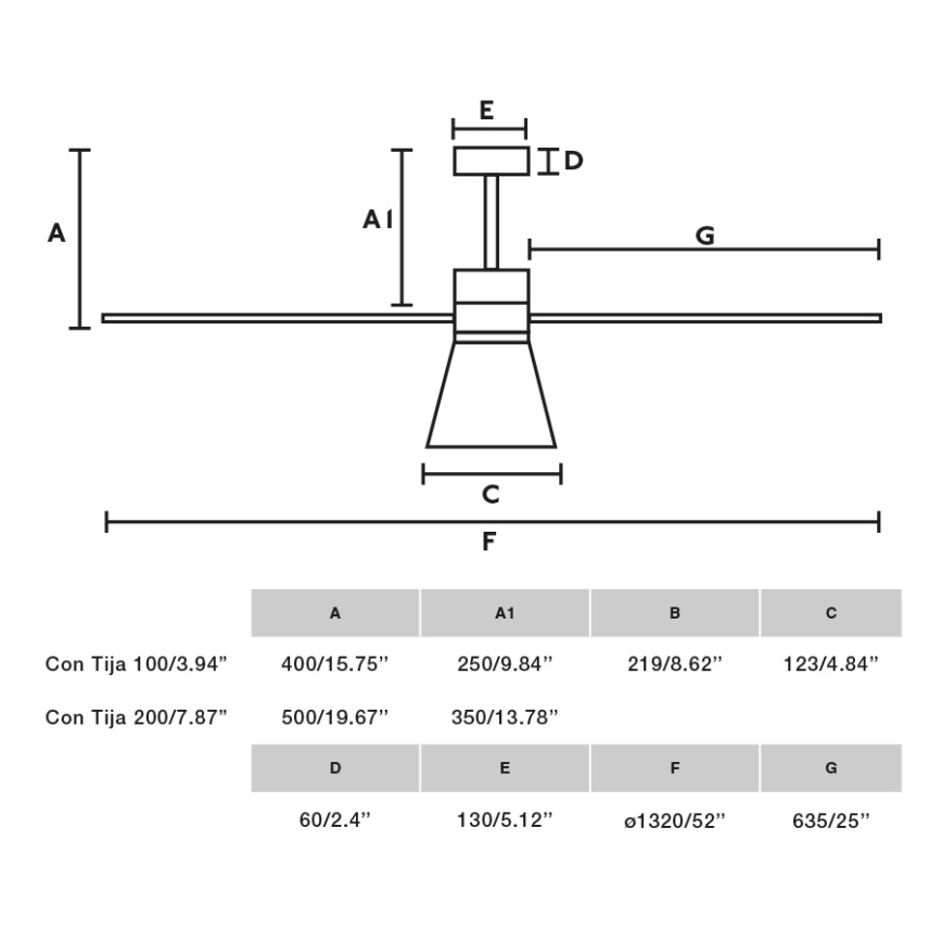 FARO 33761WT-23 - LED Reguliuojamas lubinis ventiliatorius AMELIA L CONE LED/20W/230V 2700/3500/5000K juoda diametras 132 cm Wi-Fi Tuya + nuotolinio valdymo pultas