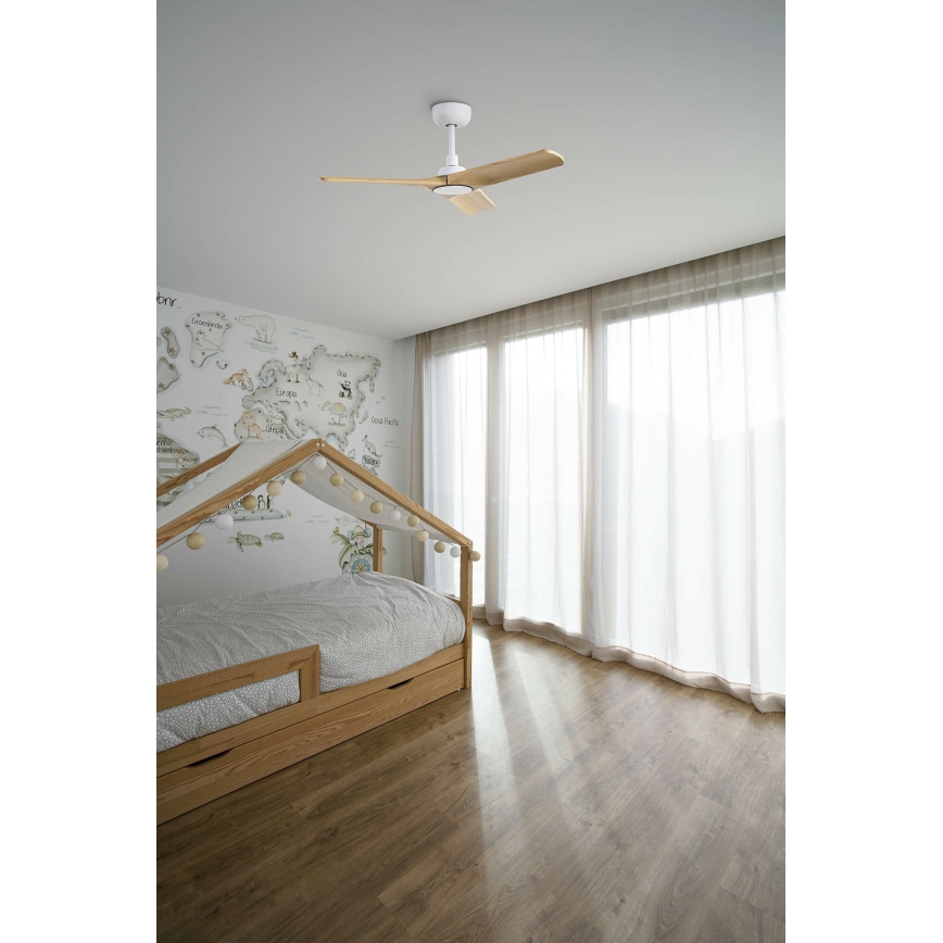 FARO 33805WT - Lubinis ventiliatorius HEYWOOD S medis/balta diametras 90 cm Wi-Fi Tuya + nuotolinio valdymo pultas