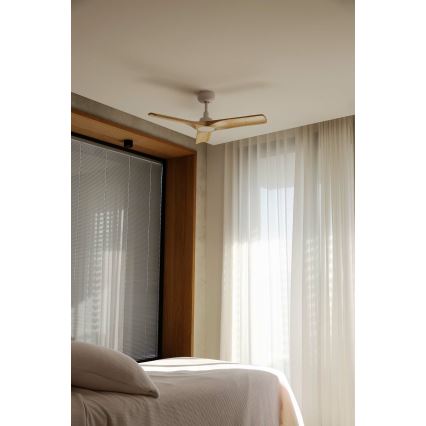 FARO 33805WT - Lubinis ventiliatorius HEYWOOD S medis/balta diametras 90 cm Wi-Fi Tuya + nuotolinio valdymo pultas