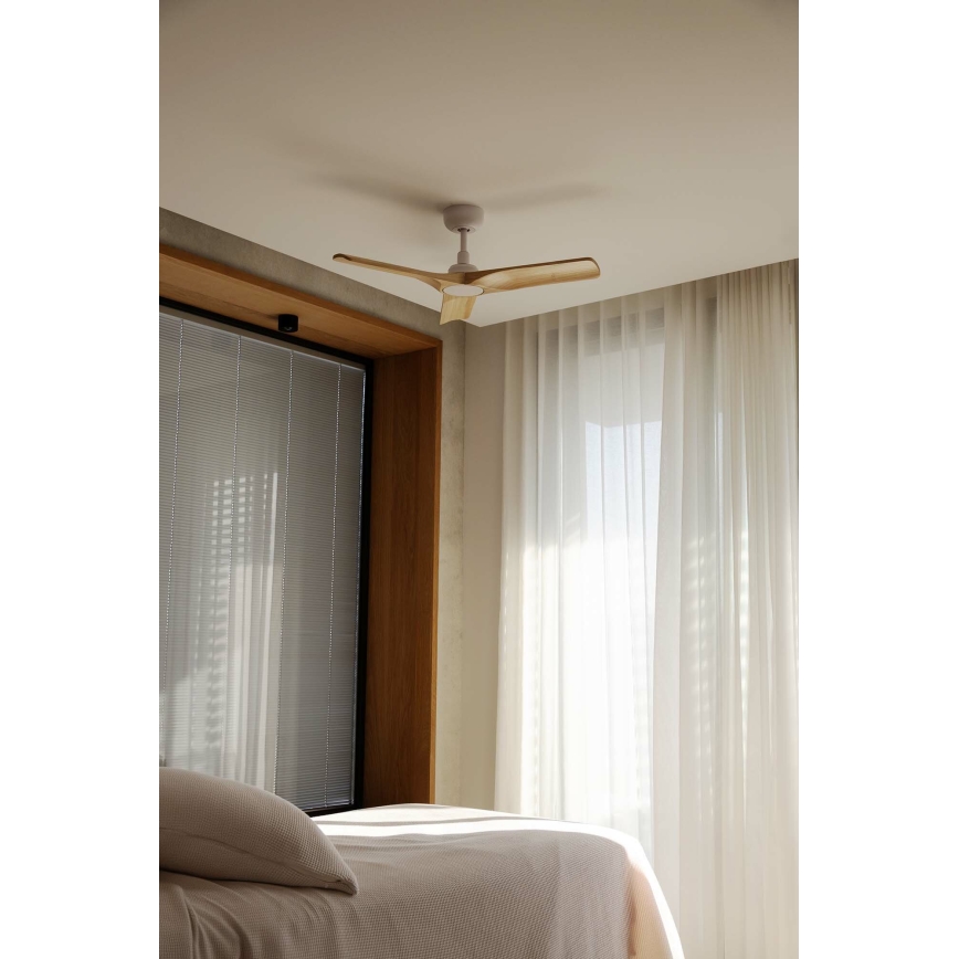 FARO 33805WT - Lubinis ventiliatorius HEYWOOD S medis/balta diametras 90 cm Wi-Fi Tuya + nuotolinio valdymo pultas