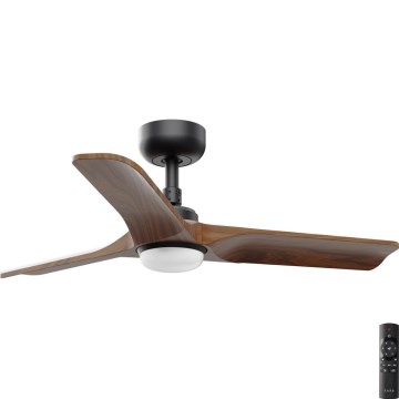FARO 33806-1TW - LED reguliuojamo ryškumo lubų ventiliatorius HEYWOOD S LED/10W/230V 2700/3000/4000K medis/juoda skersmuo 90 cm + nuotolinis valdymas