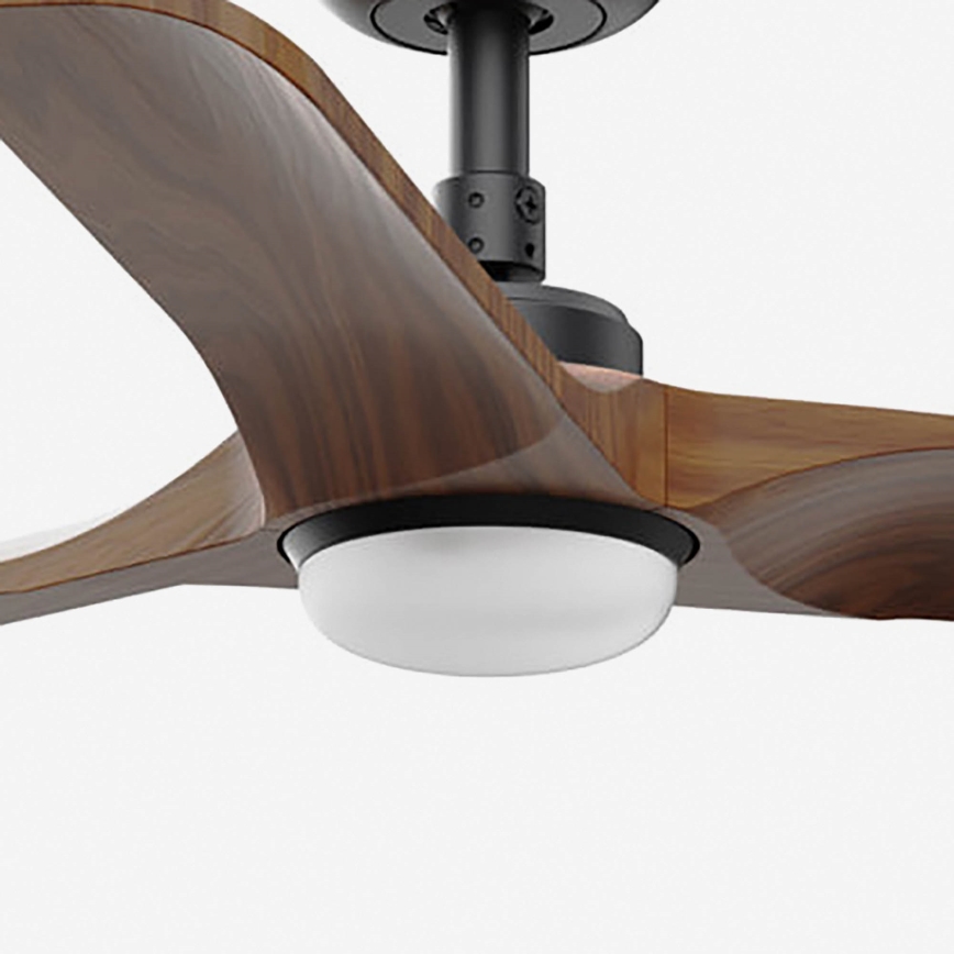 FARO 33806-1TW - LED reguliuojamo ryškumo lubų ventiliatorius HEYWOOD S LED/10W/230V 2700/3000/4000K medis/juoda skersmuo 90 cm + nuotolinis valdymas