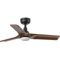 FARO 33806WT1S - dimeriuojamas LED lubinis ventiliatorius HEYWOOD S su LED/10 W/230 V 2700/3000/4000 K, skersmuo 90 cm, mediena/juoda, Wi‑Fi Tuya + nuotolinis valdymas