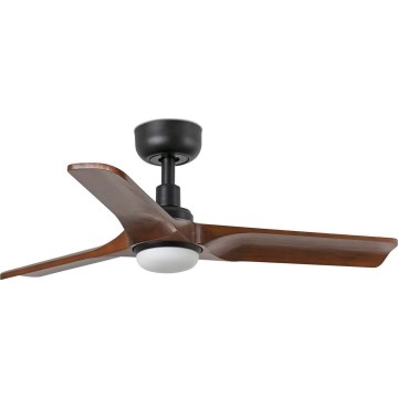 FARO 33806WT1S - dimeriuojamas LED lubinis ventiliatorius HEYWOOD S su LED/10 W/230 V 2700/3000/4000 K, skersmuo 90 cm, mediena/juoda, Wi‑Fi Tuya + nuotolinis valdymas