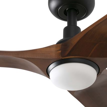 FARO 33806WT1S - dimeriuojamas LED lubinis ventiliatorius HEYWOOD S su LED/10 W/230 V 2700/3000/4000 K, skersmuo 90 cm, mediena/juoda, Wi‑Fi Tuya + nuotolinis valdymas
