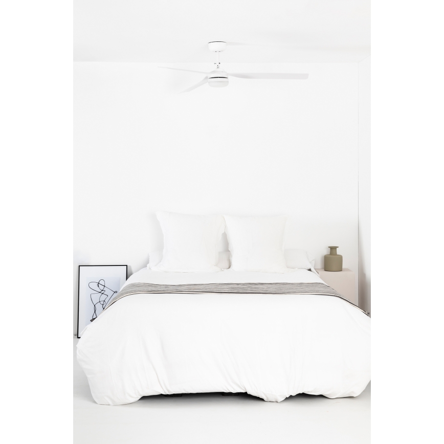 FARO 33814WT1S - Dimeriuojamas LED lubinis ventiliatorius PUNT M LED/18W/230V 2700/3000/4000K ø 132 cm balta Wi-Fi Tuya + su nuotoliniu pulteliu
