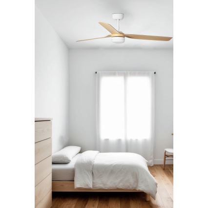 FARO 33816WT-20 - Dimeriuojamas LED lubų ventiliatorius PUNT M LED/18W/230V ruda/balta, skersmuo 132 cm Wi-Fi Tuya + nuotolinis valdymas
