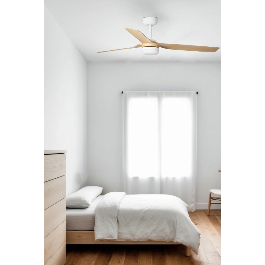 FARO 33816WT-20 - Dimeriuojamas LED lubų ventiliatorius PUNT M LED/18W/230V ruda/balta, skersmuo 132 cm Wi-Fi Tuya + nuotolinis valdymas