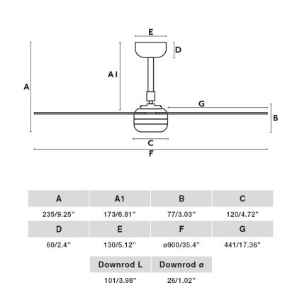 FARO 33821 - Lubinis ventiliatorius MINI PUNT S ruda/balta diametras 90 cm + nuotolinio valdymo pultas