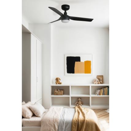 FARO 33822WT-1TW - LED Reguliuojamas lubinis ventiliatorius MINI PUNT S LED/10W/230V 2700/4000/6000K juoda diametras 90 cm Wi-Fi Tuya + nuotolinio valdymo pultas