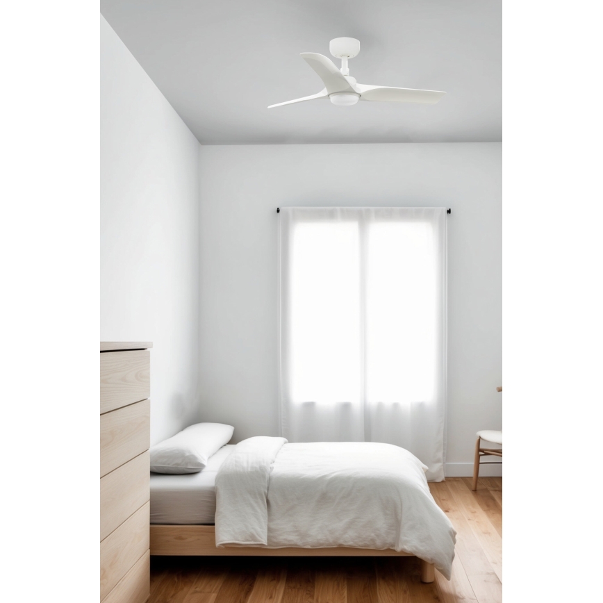 FARO 33824WT-1TW - LED Reguliuojamas lubinis ventiliatorius HEY S LED/10W/230V 2700/4000/6000K balta diametras 90 cm Wi-Fi Tuya + nuotolinio valdymo pultas