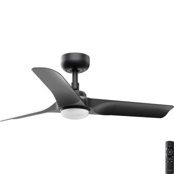 FARO 33825-1TW - Dimeriuojamas LED lubų ventiliatorius HEY S LED/10W/230V 2700/3000/4000K juodas, skersmuo 90 cm + nuotolinis valdymas