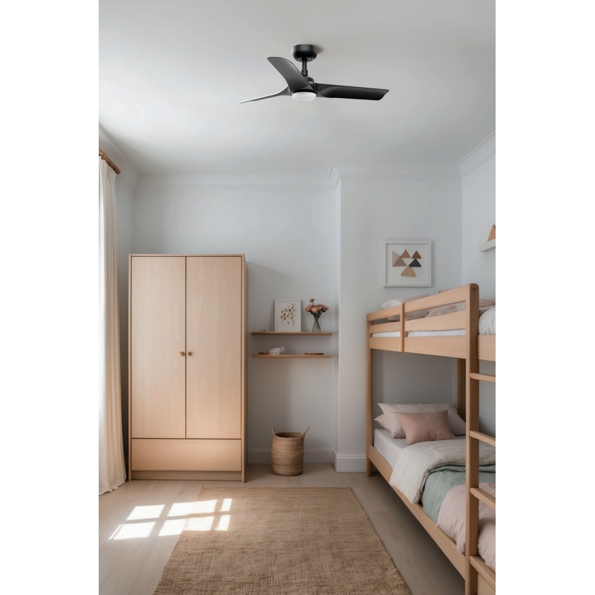 FARO 33825WT1S - LED reguliuojamas lubų ventiliatorius HEY S LED/10W/230V 2700/3000/4000K skersmuo 90 cm juodas Wi‑Fi Tuya + nuotolinis valdymas