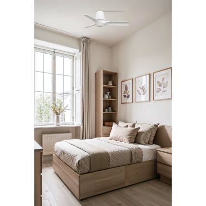 FARO 33826WT-1TW - LED lubų ventiliatorius HEY TUB S LED/10W/230V su reguliuojama šviesa (2700/3000/4000K), balta, skersmuo 90 cm, Wi‑Fi Tuya + nuotolinis valdymas