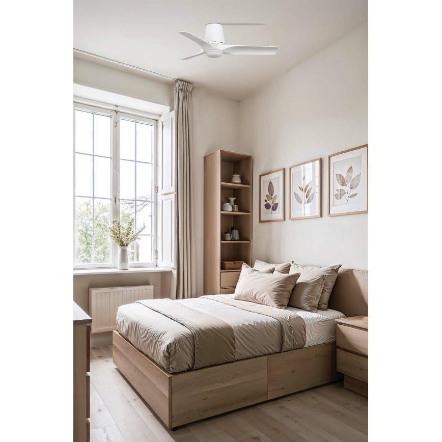 FARO 33826WT-1TW - LED lubų ventiliatorius HEY TUB S LED/10W/230V su reguliuojama šviesa (2700/3000/4000K), balta, skersmuo 90 cm, Wi‑Fi Tuya + nuotolinis valdymas