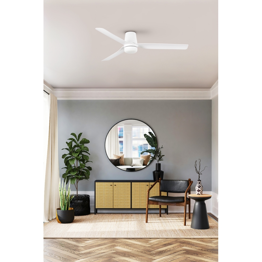 FARO 33828WT1S - Reguliuojamas LED lubinis ventiliatorius PUNT TUB M LED/18W/230V 2700/3000/4000K skersmuo 132 cm balta Wi-Fi Tuya + nuotolinis valdymas