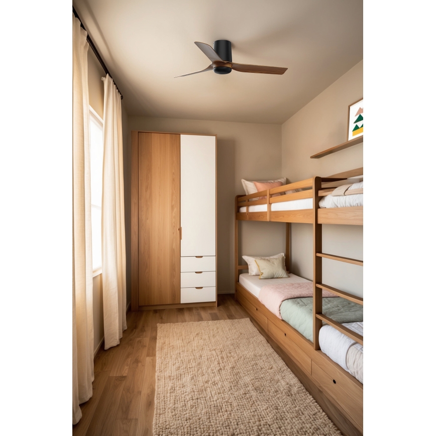 FARO 33835WT - Lubinis ventiliatorius MINI PUNT TUB S ruda/juoda diametras 90 cm Wi-Fi Tuya + nuotolinio valdymo pultas