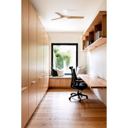 FARO 33836-1TW - reguliuojamas LED lubinis ventiliatorius HEYWOOD TUB S LED/10W/230V 2700/3000/4000K pušis/balta Ø 90 cm + nuotolinis valdymas