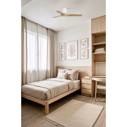 FARO 33836WT - Lubinis ventiliatorius HEYWOOD TUB S pušies/baltos spalvos, skersmuo 90 cm Wi-Fi Tuya + nuotolinio valdymo pultas