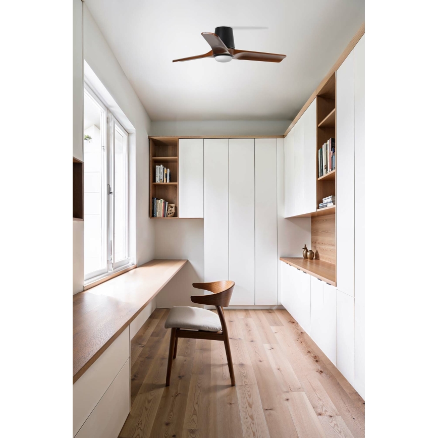 FARO 33837WT - Lubinis ventiliatorius HEYWOOD TUB S pušis/juoda diametras 90 cm Wi-Fi Tuya + nuotolinio valdymo pultas
