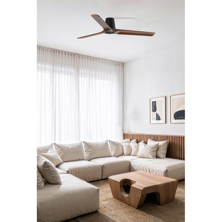 FARO 33839WT - Lubinis ventiliatorius HEYWOOD TUB L pušis/juoda diametras 132 cm Wi-Fi Tuya + nuotolinio valdymo pultas