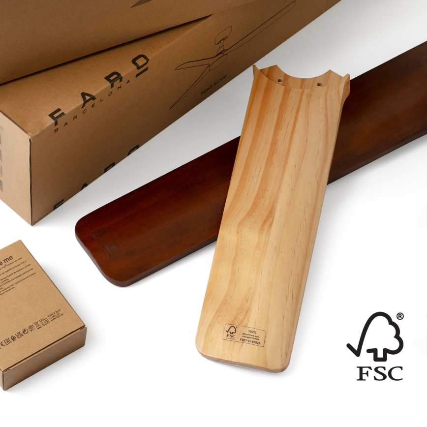 FARO 33839WT - Lubinis ventiliatorius HEYWOOD TUB L pušis/juoda skersmuo 132 cm Wi-Fi Tuya + nuotolinio valdymo pultas