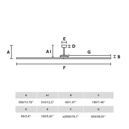 FARO 34190WT - Lubinis ventiliatorius BIGWOOD XL pušies/juodos spalvos, skersmuo 200 cm, Wi-Fi Tuya + nuotolinio valdymo pultas
