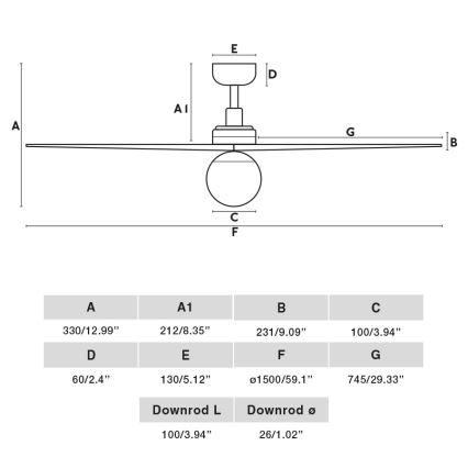 FARO 34276-11L - Lubinis ventiliatorius KLIM L 1xE27/15W/230V graikinis riešutas/juoda diametras 150 cm + nuotolinio valdymo pultas