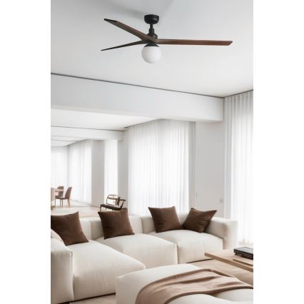 FARO 34276WT-11L - Lubinis ventiliatorius KLIM L 1xE27/15W/230V medis/juoda diametras 150 cm Wi-Fi Tuya + nuotolinio valdymo pultas