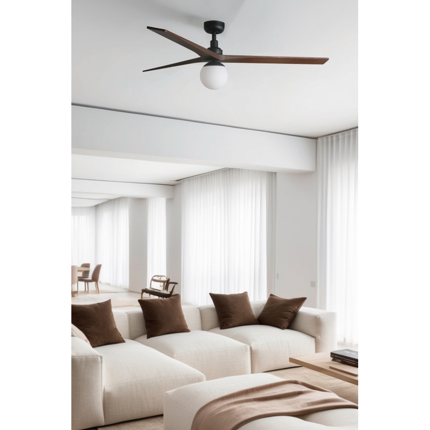 FARO 34276WT-11L - Lubinis ventiliatorius KLIM L 1xE27/15W/230V medis/juoda diametras 150 cm Wi-Fi Tuya + nuotolinio valdymo pultas