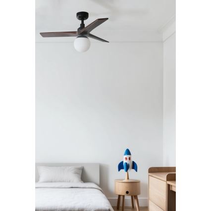 FARO 34278WT-11L - Lubinis ventiliatorius KLIM S 1xE27/15W/230V riešutas/juoda skersmuo 92,5 cm Wi-Fi Tuya + nuotolinis valdymas