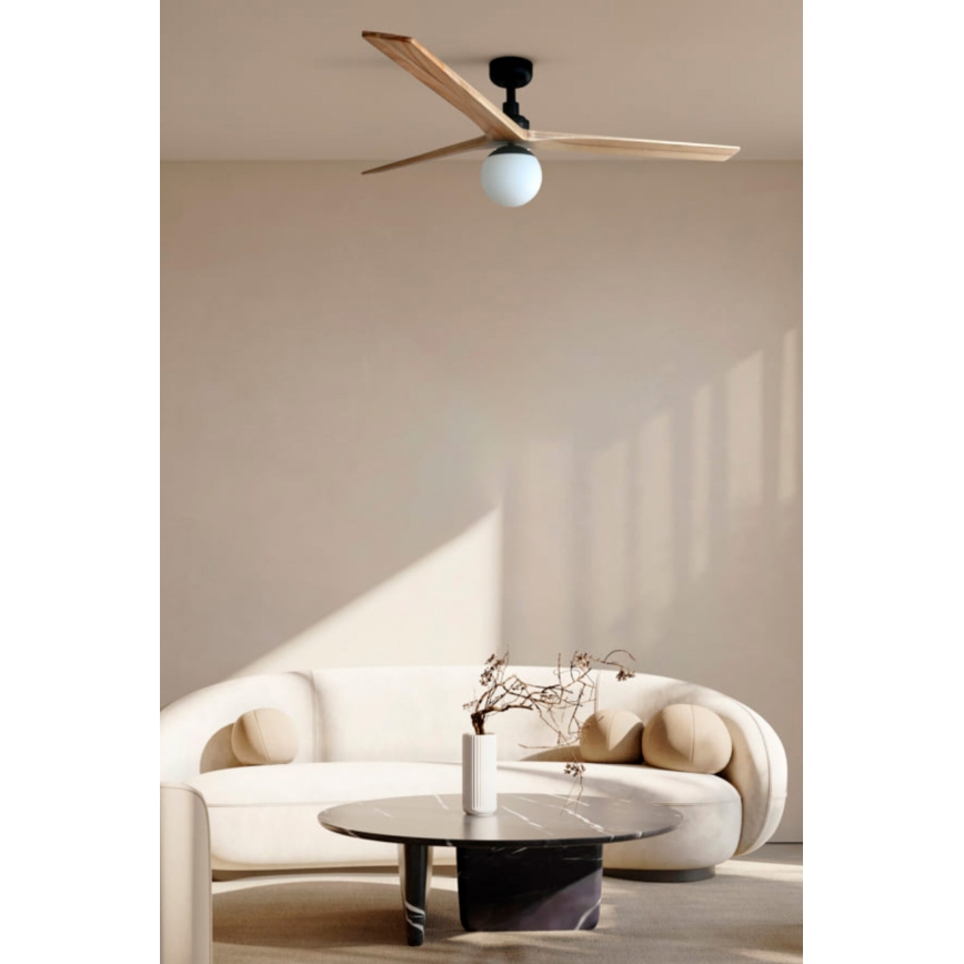 FARO 34279WT-11L - Lubinis ventiliatorius KLIM L 1xE27/15W/230V medis/balta diametras 150 cm Wi-Fi Tuya + nuotolinio valdymo pultas